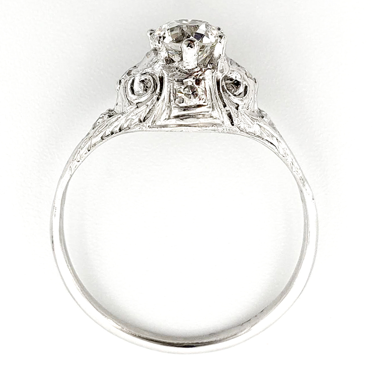 Vintage Platinum Engagement Ring With 0.53 Carat Old European Cut Diamond EGL – F SI1