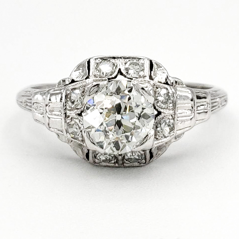 Vintage Platinum Engagement Ring With 0.69 Carat Old European Cut Diamond EGL – H VS2