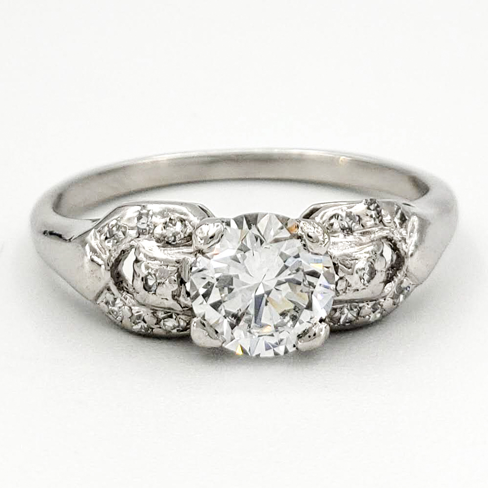 Vintage Platinum Engagement Ring With 0.59 Carat Round Brilliant Cut Diamond GIA – D VS1