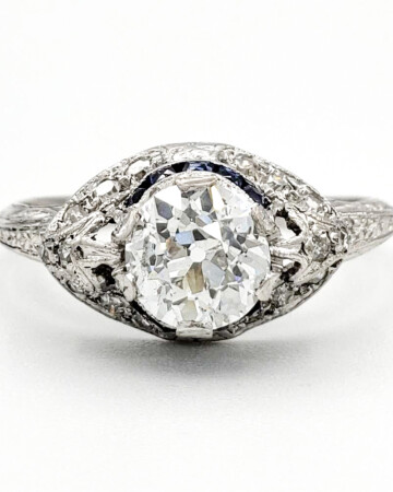 Vintage Platinum Engagement Ring With 0.91 Carat Old European Cut Diamond GIA – E SI2