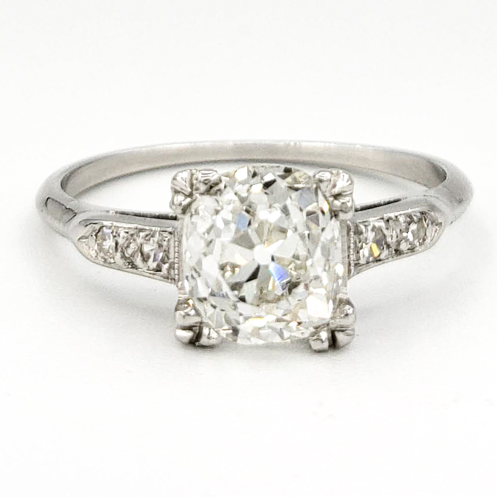 Vintage Platinum Engagement Ring With 1.19 Carat Old Mine Cut Diamond ...