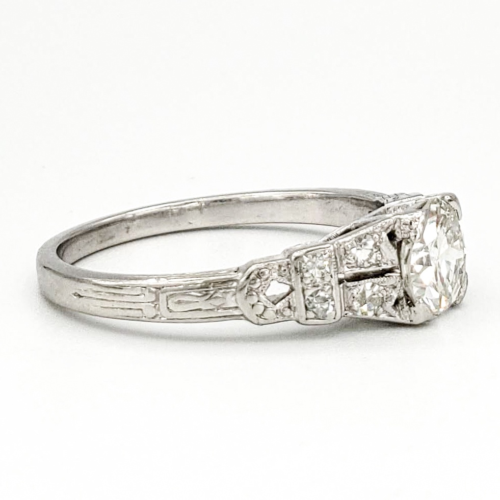 Vintage Platinum Engagement Ring With 0.67 Carat Transitional Cut ...