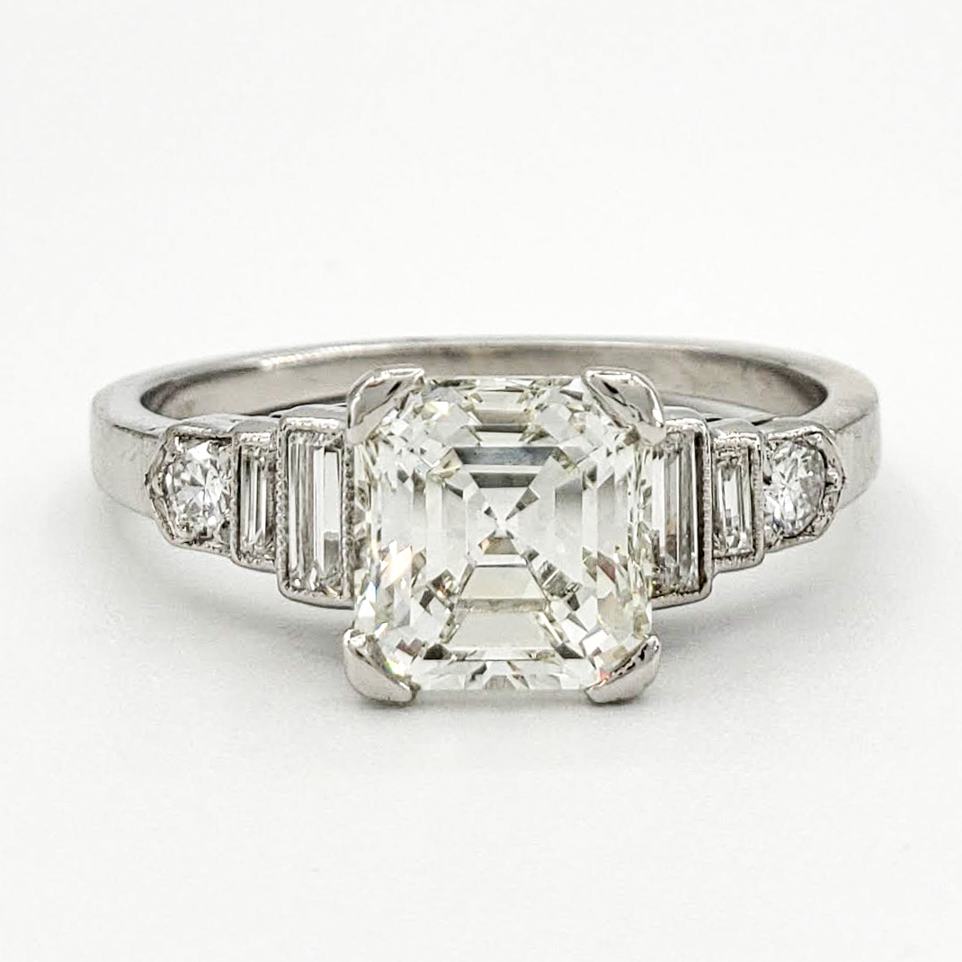 Vintage Platinum Engagement Ring With 1.61 Carat Emerald Cut Diamond GIA – K VS2